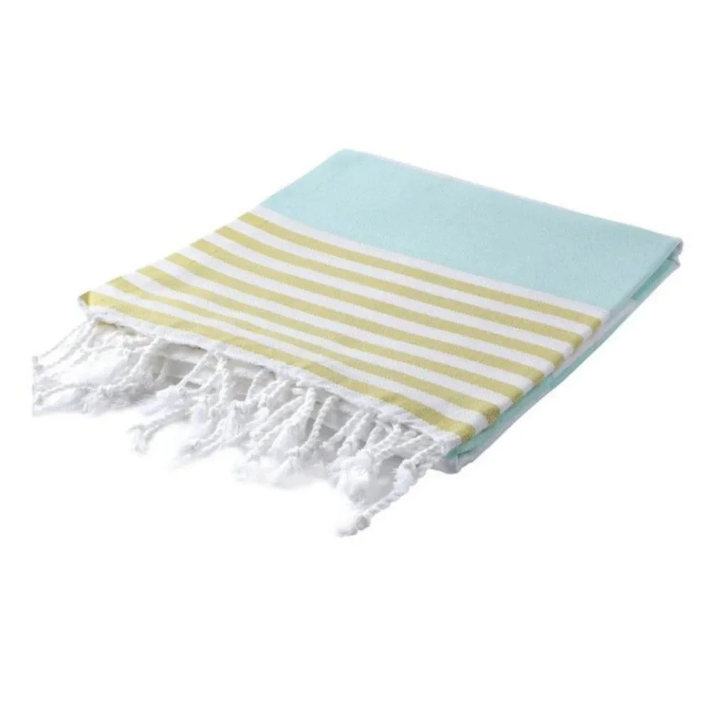 4 Aquamarine Striped Beach Bath Towels - 100% Turkish Cotton